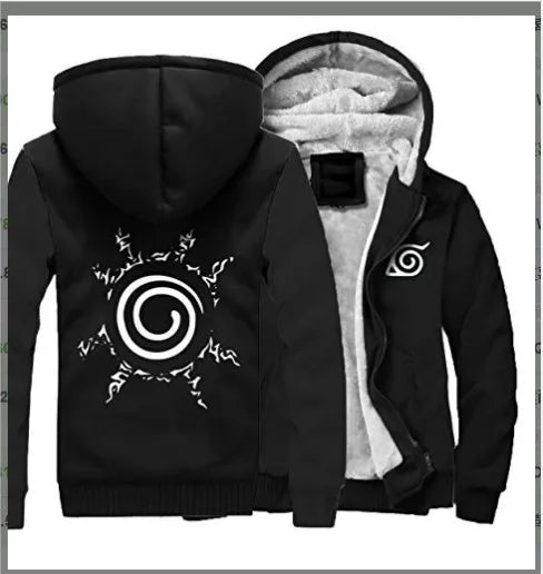 Anime Cartoon Naruto Hooded Coat Men's Autumn Winter Thicken Printing Plush Coat Student Fashion Keep Warm Coat Birthday Gift