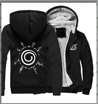 Anime Cartoon Naruto Hooded Coat Men's Autumn Winter Thicken Printing Plush Coat Student Fashion Keep Warm Coat Birthday Gift