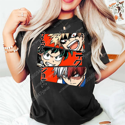 My Hero Academia T-Shirt Deku Bakugo & Todoroki Graphic T-Shirt