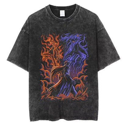 Hip Hop Streetwear Japanese Anime Naruto Print T Shirt Vintage Black T-Shirt Harajuku Cotton Casual Tops Men Short Sleeve Tshirt