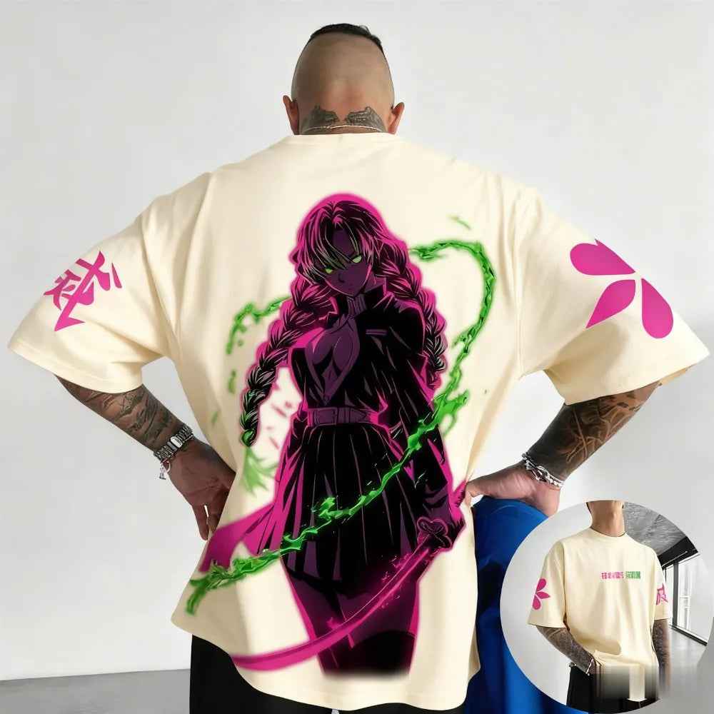 Demon Slayer Mitsuri Kanroji Summer Plus Size T-Shirt Men's and Women's Couples Versatile Shopping Fitness Trend Casual Style