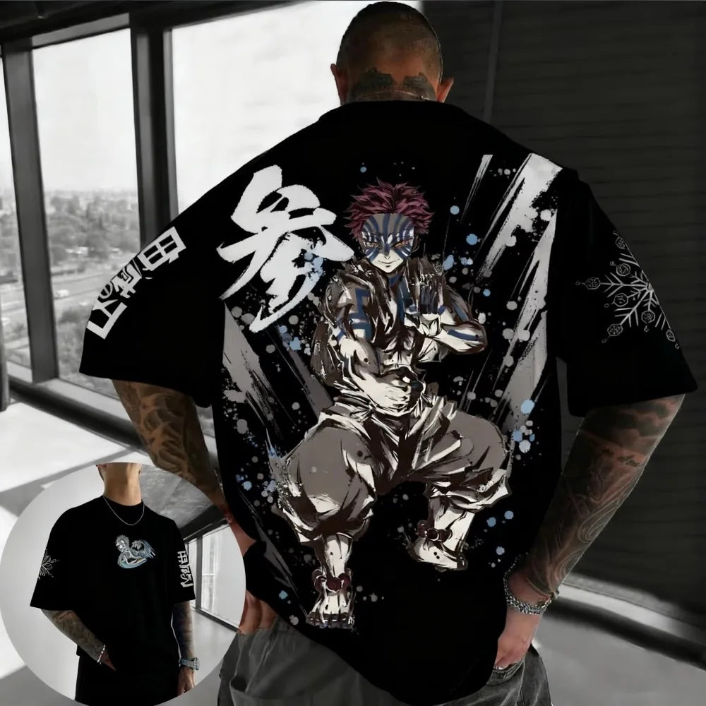 Summer Plus Size Demon Slayer Anime Printed Men, Women T-shirt Casual Parent Child Top Fashion Harajuku Style Street Wear Y2K