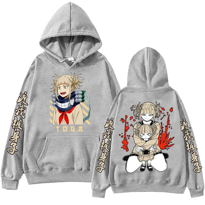 Anime My Hero Academia Himiko Toga Hoodie Manga Graphic Hooded Pullover Tops Man Woman Long Sleeves Fleece Oversized Sweatshirt