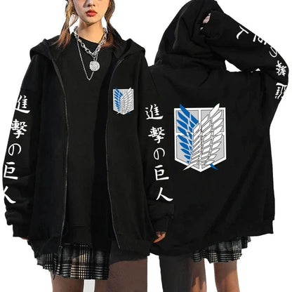 Attack on Titan Trendy Pattern Printed Zipper Hoodie Fashionable Casual Men's and Women's Fleece Versatile Punk Style Hoodie