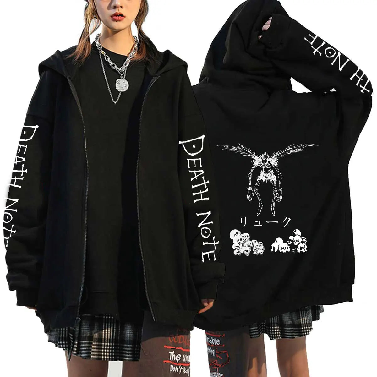 Men And Women Death Note Zip Up Hoodies Harajuku Unisex Zipper Jacket Hoody Sleeve Light Print Ryuk And Yagami Classic Simple