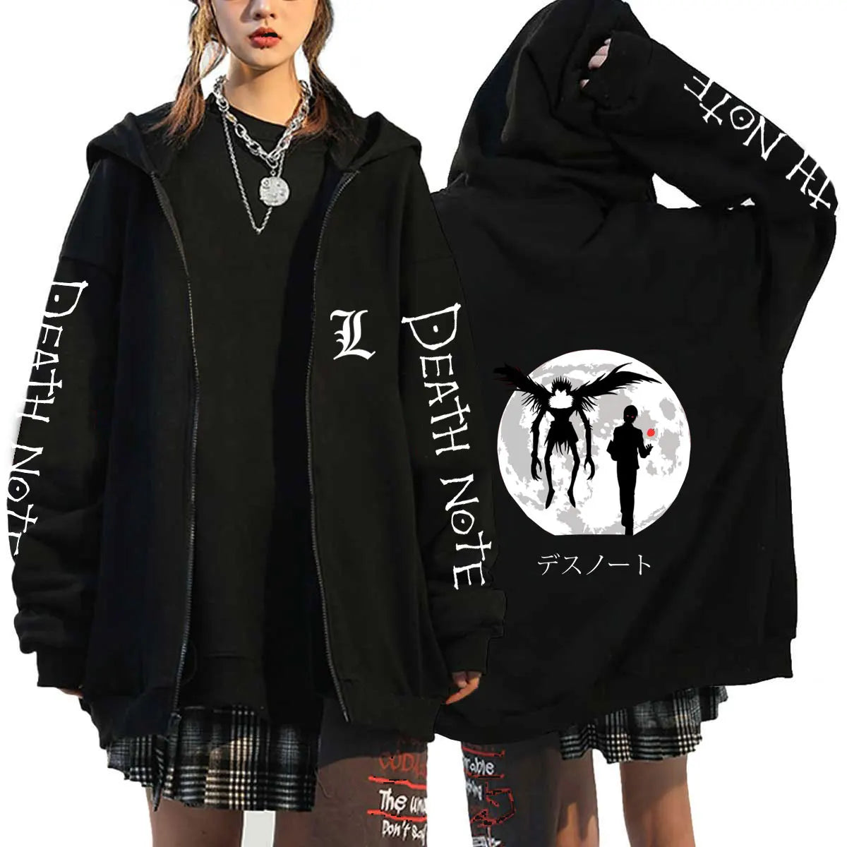 Men And Women Death Note Zip Up Hoodies Harajuku Unisex Zipper Jacket Hoody Sleeve Light Print Ryuk And Yagami Classic Simple