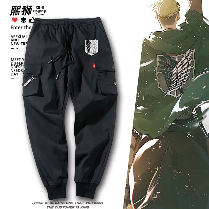 Atta on Titan Workwear Pants Casual Sports Long Trousers Elastic Waist Cotton Polyester Blend Spring Autumn Youth Faion