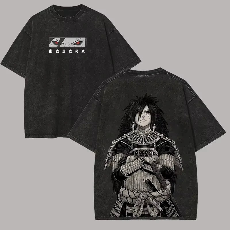 Madara Uchiha T Shirt Naruto Men Acid Wash Back Print Sharingan Anime Graphic Cotton Streetwear Jutsu Vintage Bootleg Tee