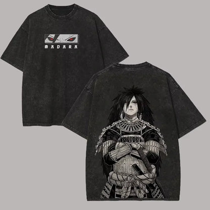 Madara Uchiha T Shirt Naruto Men Acid Wash Back Print Sharingan Anime Graphic Cotton Streetwear Jutsu Vintage Bootleg Tee