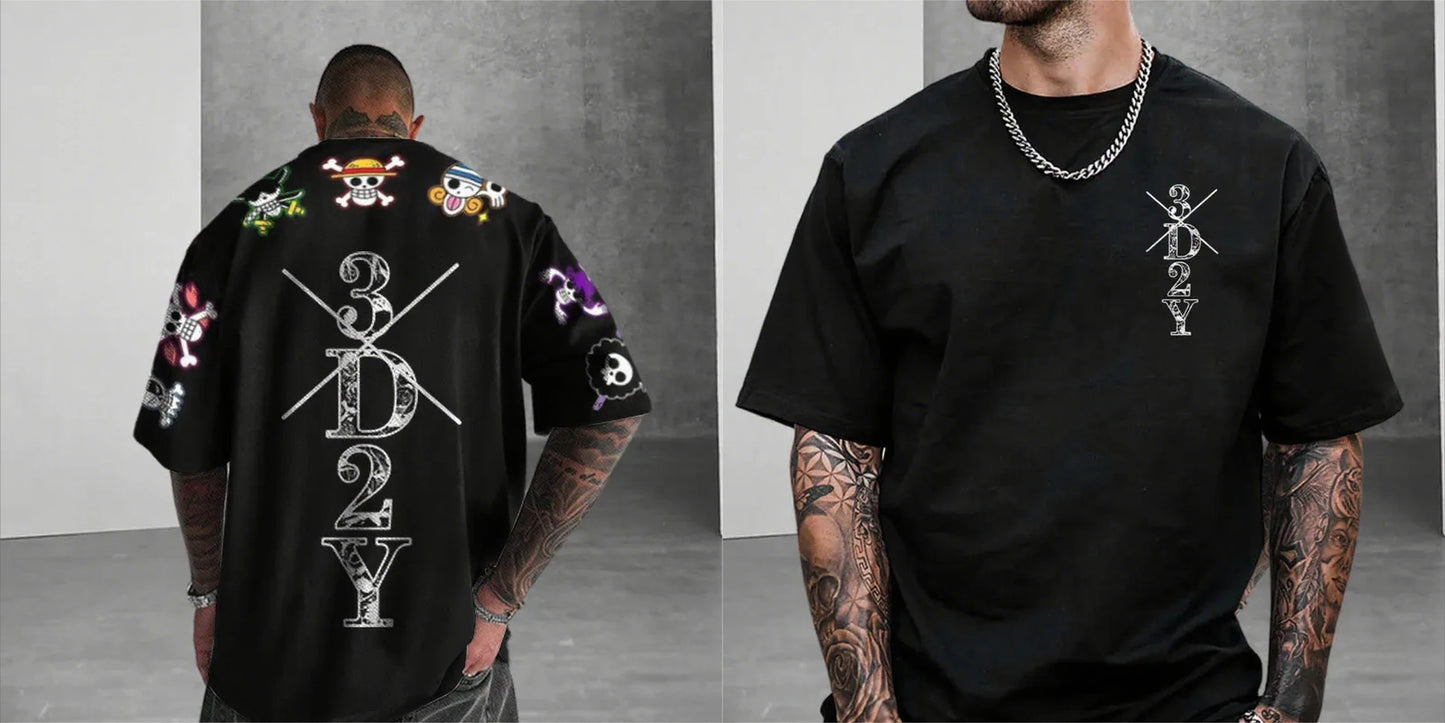2026 New Year Hot Sale One Piece Anime Skull Printed Men's T-shirt Summer Pattern Street Fashion Hip Hop Super Large Y2k
