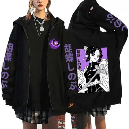 Demon Slayer Men's and Women's Zipper Coat Hoodie Sweater Long-sleeved Jacket Kochō Shinobu Japan Anime Spring and Autumn Top