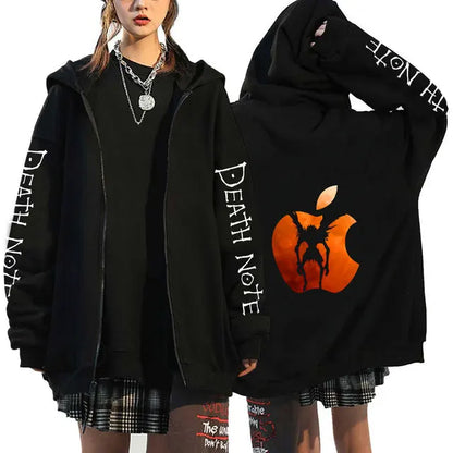 Men And Women Death Note Zip Up Hoodies Harajuku Unisex Zipper Jacket Hoody Sleeve Light Print Ryuk And Yagami Classic Simple