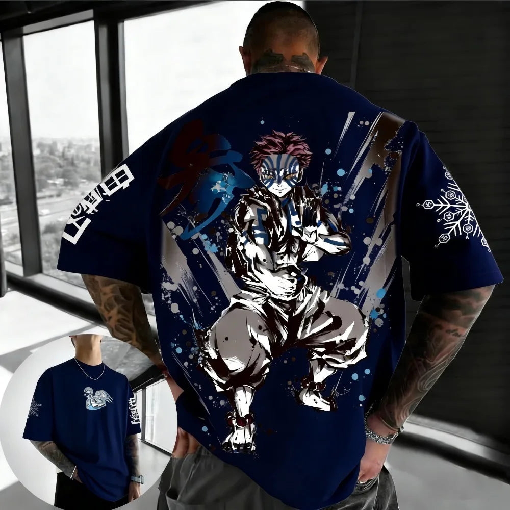 Summer Plus Size Demon Slayer Anime Printed Men, Women T-shirt Casual Parent Child Top Fashion Harajuku Style Street Wear Y2K