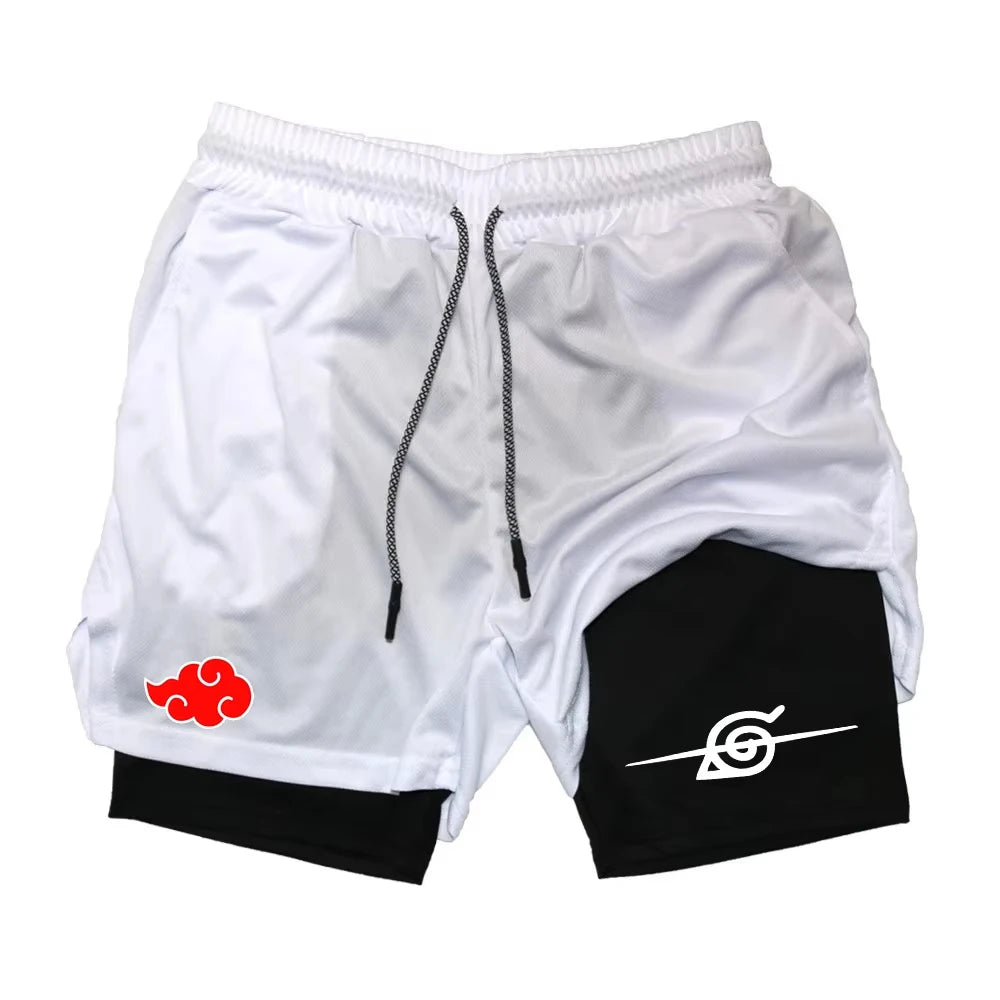 Naruto Anime New Sports 2-in-1 Shorts 2025 Men and Women Summer Gym Training Sweat-absorbing Breathable Fake Two-piece Shorts