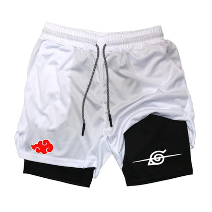 Naruto Anime New Sports 2-in-1 Shorts 2025 Men and Women Summer Gym Training Sweat-absorbing Breathable Fake Two-piece Shorts