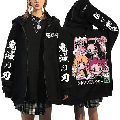 Demon Slayer Hoodie Zip Up Jacket Men Women Anime Print Kamado Nezuko Streetwear Casual Sweatshirt Cosplay Autum winter Y2k Top