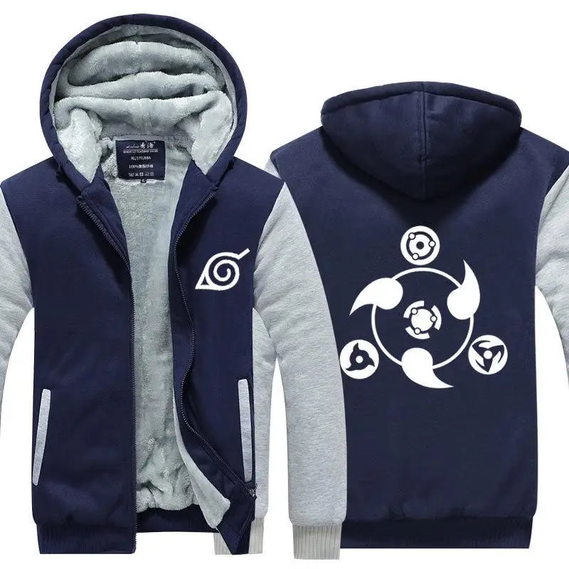 Anime Cartoon Naruto Hooded Coat Men's Autumn Winter Thicken Printing Plush Coat Student Fashion Keep Warm Coat Birthday Gift