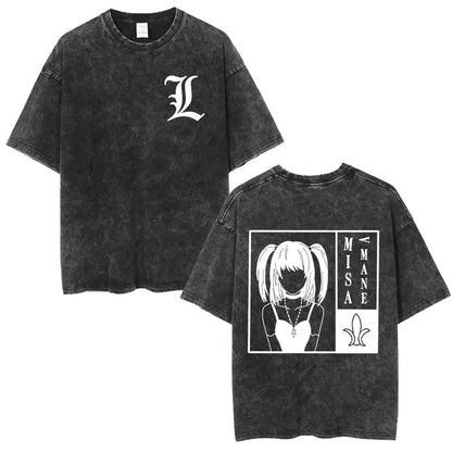Washed Vintage Anime Death Note Ryuk T Shirts Men Women Fashion Oversized Crewneck T-shirts Men's Cartoon Manga Merch Streetwear