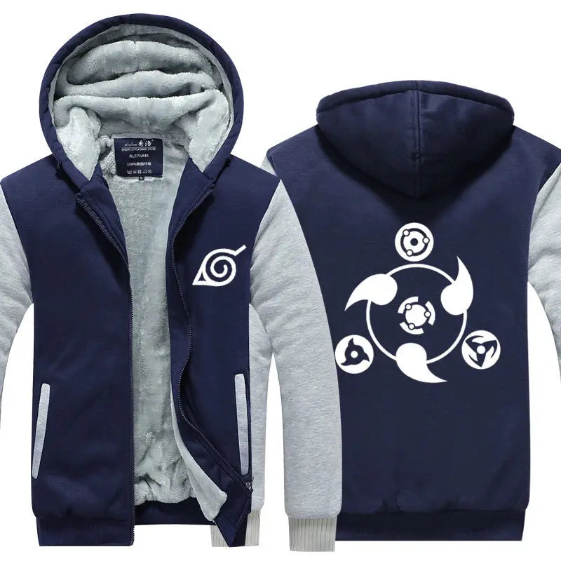 Anime Cartoon Naruto Hooded Coat Men's Autumn Winter Thicken Printing Plush Coat Student Fashion Keep Warm Coat Birthday Gift