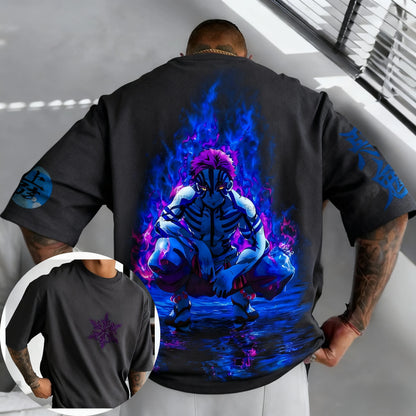 Demon Slayer Men's and Women's T-shirt Summer New Akaza Anime Printed Harajuku Plus Size Trend Y2K Casual Loose Parent Child Top