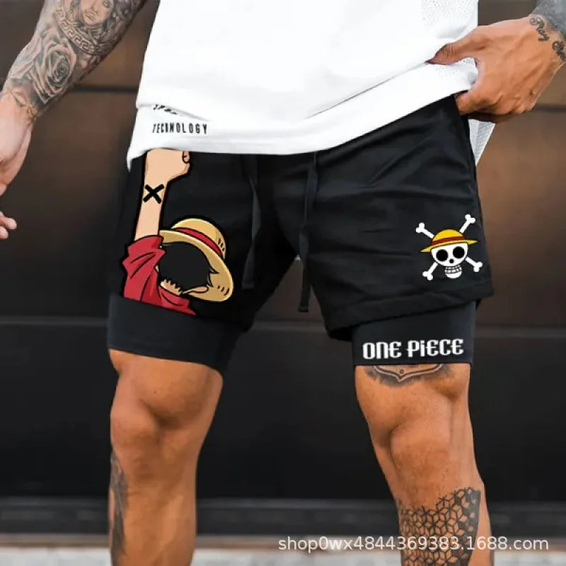 One Piece 3D Print Luffy Men 2 In 1 Swimming Trunks Shorts with Compression Quick Dry Swiming Double Layer Running Beach Shorts