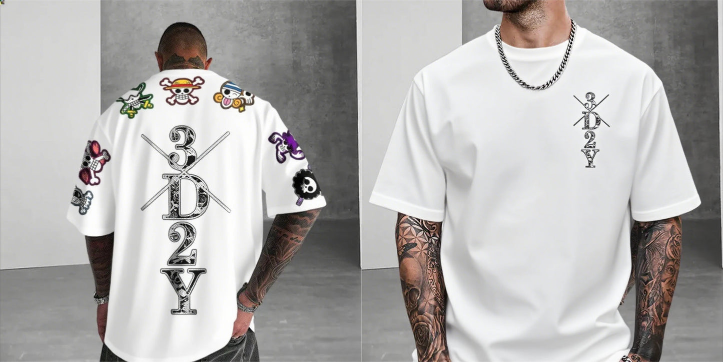 2026 New Year Hot Sale One Piece Anime Skull Printed Men's T-shirt Summer Pattern Street Fashion Hip Hop Super Large Y2k