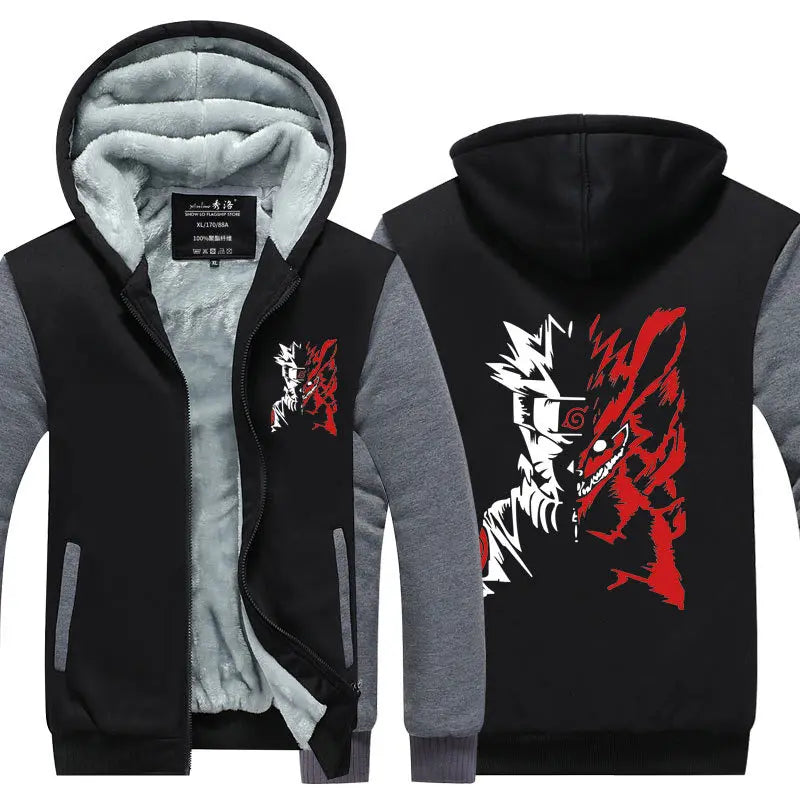 Anime Cartoon Naruto Hooded Coat Men's Autumn Winter Thicken Printing Plush Coat Student Fashion Keep Warm Coat Birthday Gift