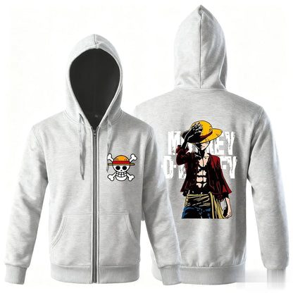 Anime One Piece Luffy Zipper Hooded Jacket Men Women Sweatshirt Streetwear Cartoon Print Casual Long Sleeve Top Autumn Y2k