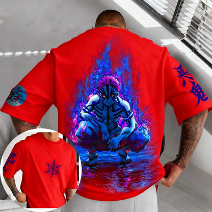 Demon Slayer Men's and Women's T-shirt Summer New Akaza Anime Printed Harajuku Plus Size Trend Y2K Casual Loose Parent Child Top