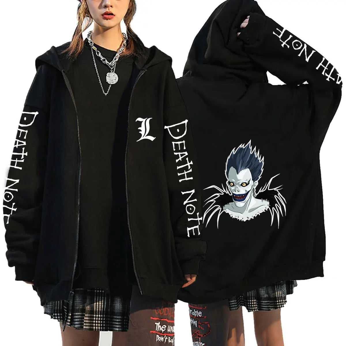 Men And Women Death Note Zip Up Hoodies Harajuku Unisex Zipper Jacket Hoody Sleeve Light Print Ryuk And Yagami Classic Simple