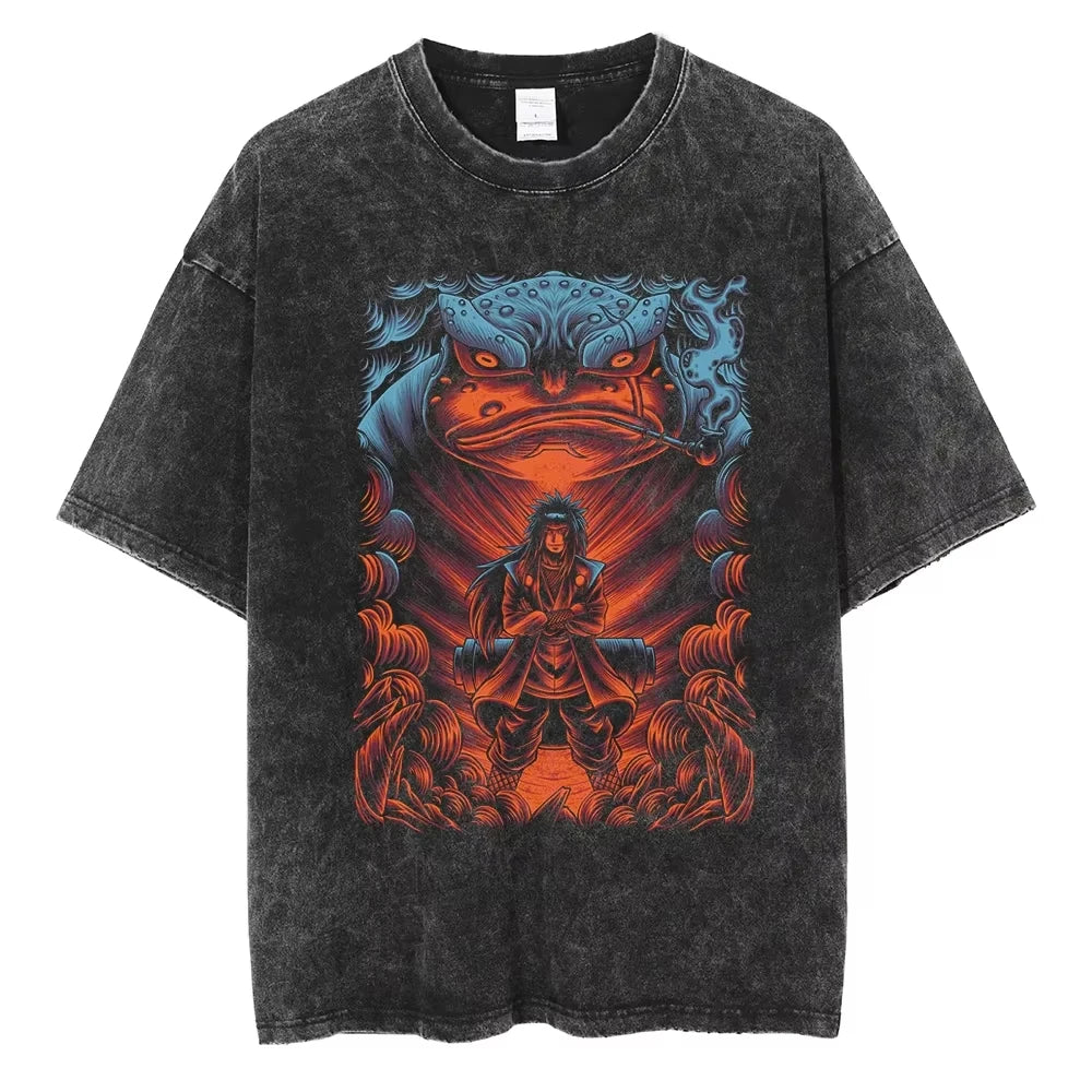 Hip Hop Streetwear Japanese Anime Naruto Print T Shirt Vintage Black T-Shirt Harajuku Cotton Casual Tops Men Short Sleeve Tshirt
