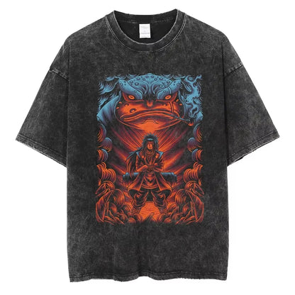Hip Hop Streetwear Japanese Anime Naruto Print T Shirt Vintage Black T-Shirt Harajuku Cotton Casual Tops Men Short Sleeve Tshirt