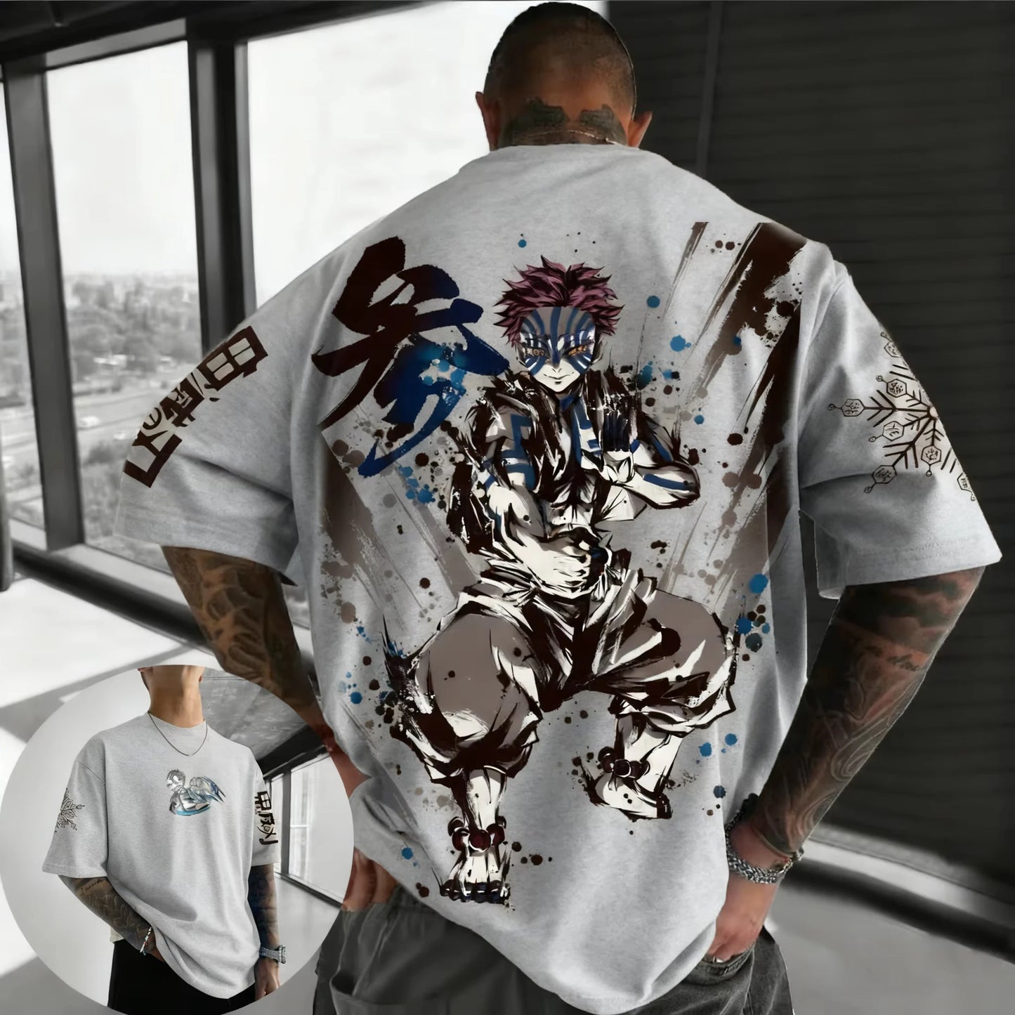 Summer Plus Size Demon Slayer Anime Printed Men, Women T-shirt Casual Parent Child Top Fashion Harajuku Style Street Wear Y2K