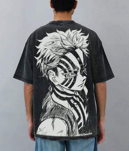 Japanese Anime Demon Slayer Akaza Graphic Washed T-shirts Women’s Men's Clothing  Harajuku Y2K Oversized Cotton Half-sleeve Tops