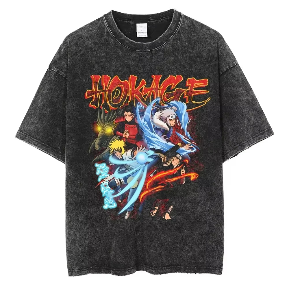 Hip Hop Streetwear Japanese Anime Naruto Print T Shirt Vintage Black T-Shirt Harajuku Cotton Casual Tops Men Short Sleeve Tshirt