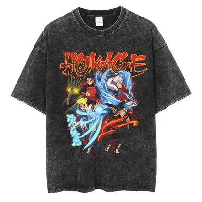 Hip Hop Streetwear Japanese Anime Naruto Print T Shirt Vintage Black T-Shirt Harajuku Cotton Casual Tops Men Short Sleeve Tshirt