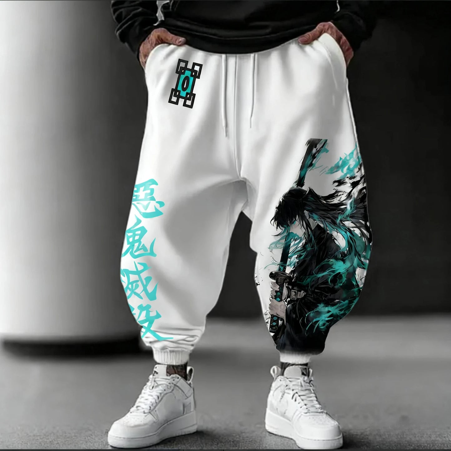 Demon Slayer Anime 2025 Autumn/Winter Sports Pants NewTokitou Muichirou Hand Drawn Printed Men's Loose Casual Fashion Tights