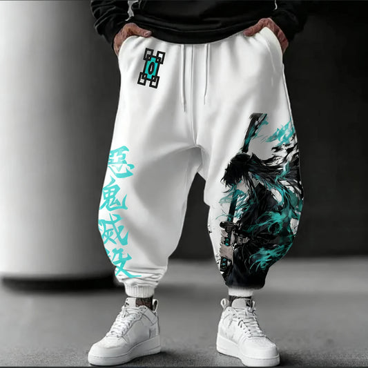 Demon Slayer Anime 2025 Autumn/Winter Sports Pants NewTokitou Muichirou Hand Drawn Printed Men's Loose Casual Fashion Tights