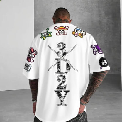 2026 New Year Hot Sale One Piece Anime Skull Printed Men's T-shirt Summer Pattern Street Fashion Hip Hop Super Large Y2k