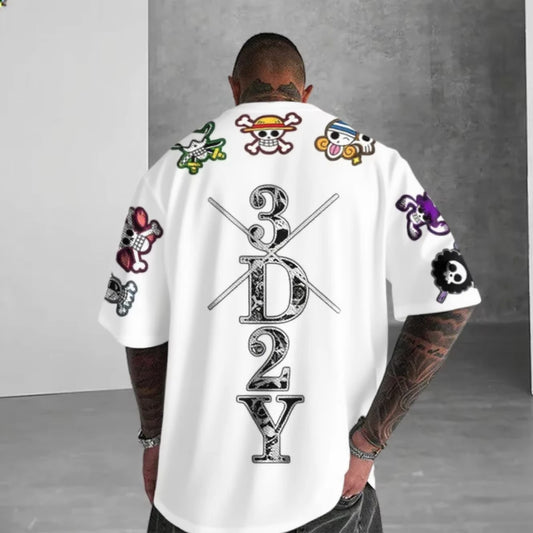 2026 New Year Hot Sale One Piece Anime Skull Printed Men's T-shirt Summer Pattern Street Fashion Hip Hop Super Large Y2k