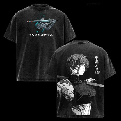 2026 Anime Jujutsu Kaisen Zenin Maki Printed T-shirt Men's and Women's Washed T-shirt High Quality Vintage Cotton T-shirt Top