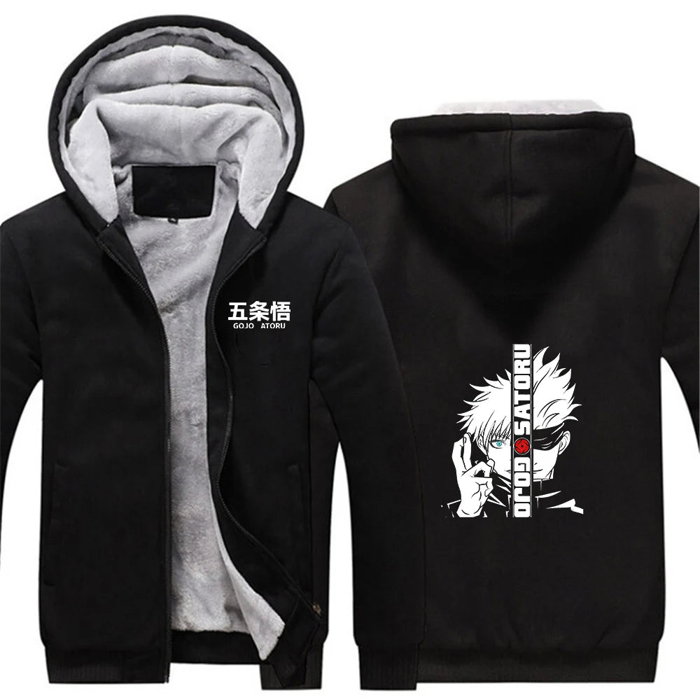 Anime Jujutsu Kaisen 2025 Autumn And Winter Man's Patchwork Fleece Warm Hoodies Jacket Gojo Satoru Zipper Fashion Coat