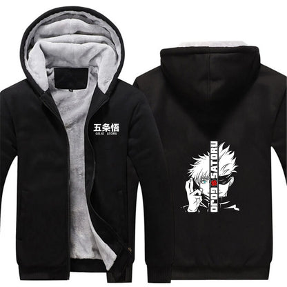 Anime Jujutsu Kaisen 2025 Autumn And Winter Man's Patchwork Fleece Warm Hoodies Jacket Gojo Satoru Zipper Fashion Coat