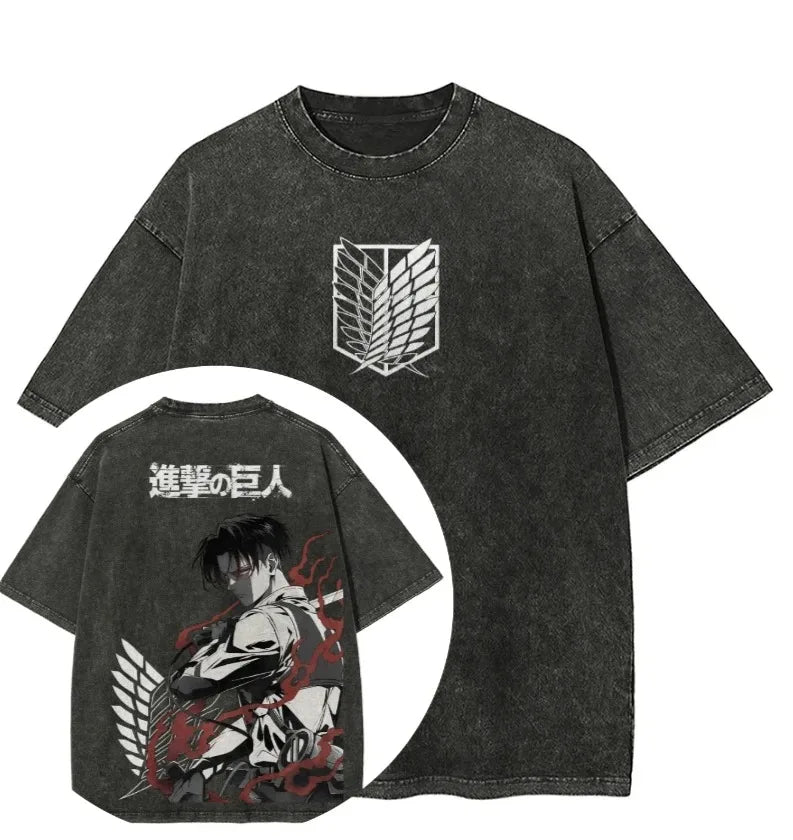 Hot Sale Attack on Titan Peripherals Graphic Print T-Shirt Men Women Retro Washed Cotton Harajuku Style Oversized Summer New Top