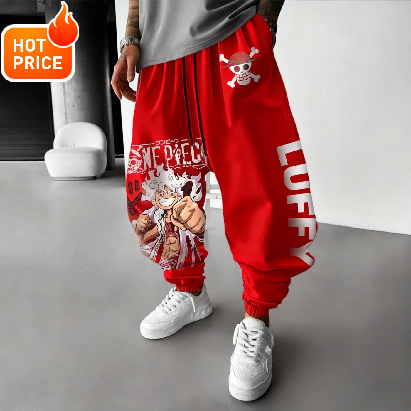 2025 Luffy Anime One Piece Harajuku Men Cotton Pants Fall Winter Cotton Trend Loose-Fit Women Casual Sports Tapered Leggings Y2K
