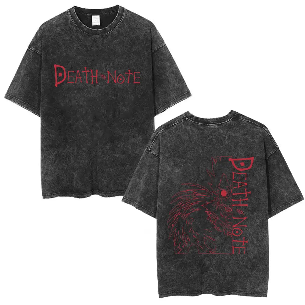Washed Vintage Anime Death Note Ryuk T Shirts Men Women Fashion Oversized Crewneck T-shirts Men's Cartoon Manga Merch Streetwear