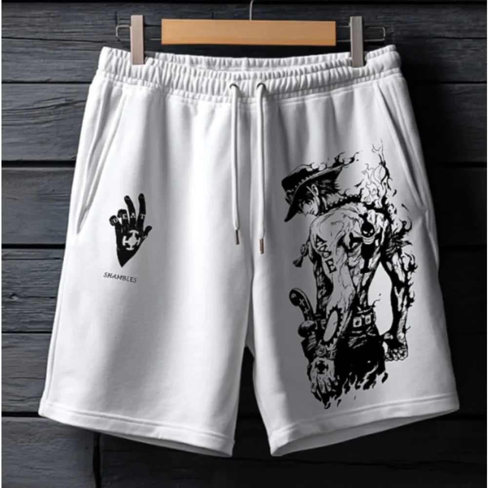 ONE PIECE Animation Luffy Sauron Peripheral Printed Cotton Shorts American Summer Men's Daily Loose Sports Breathable Pants