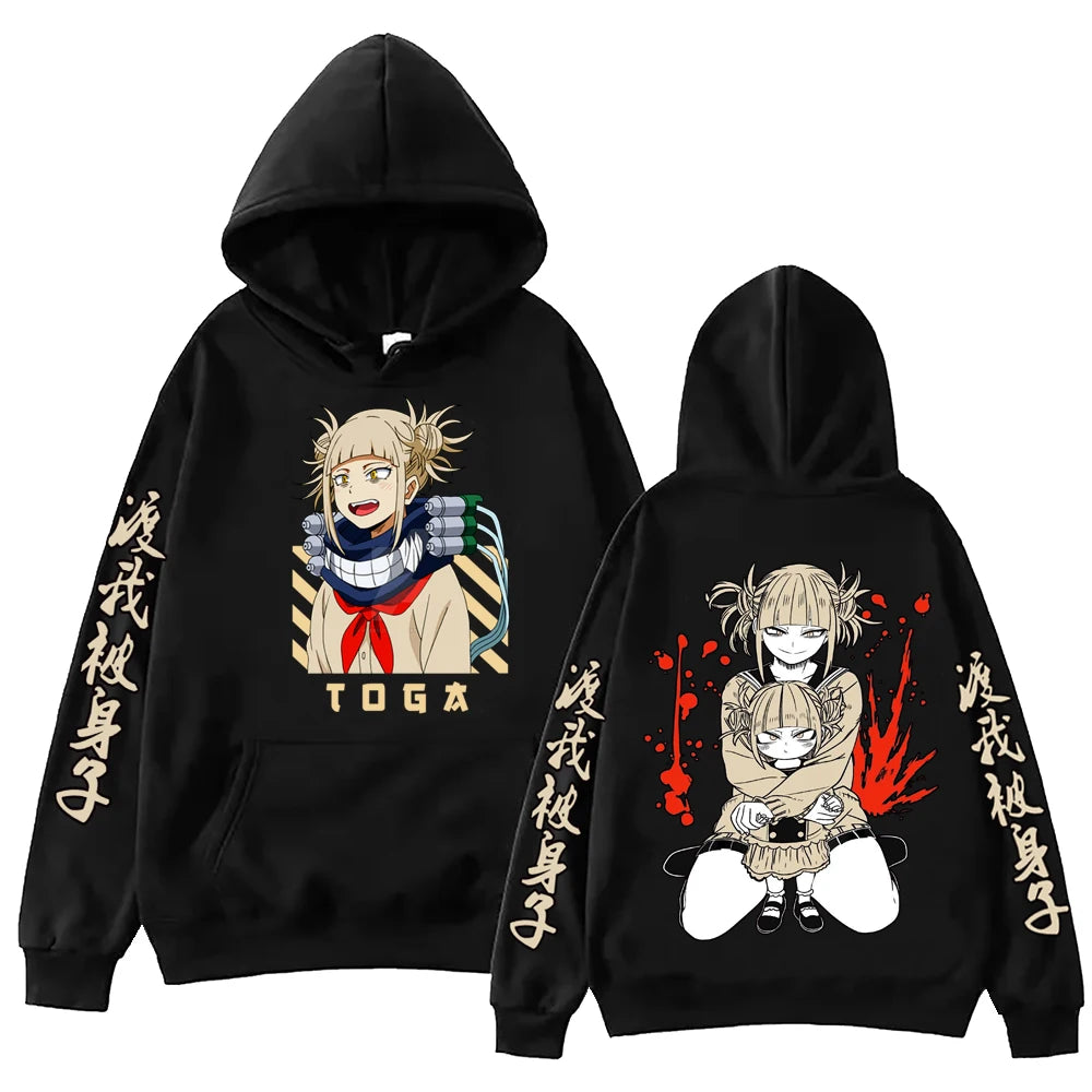 Anime My Hero Academia Himiko Toga Hoodie Manga Graphic Hooded Pullover Tops Man Woman Long Sleeves Fleece Oversized Sweatshirt