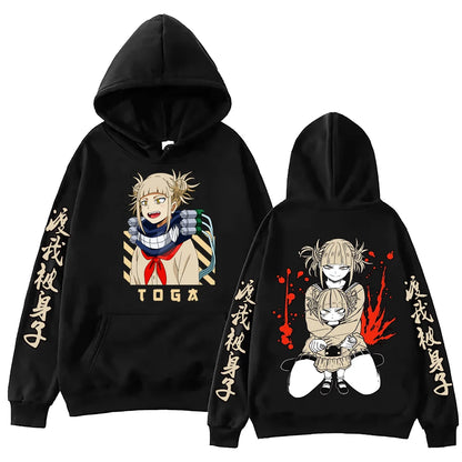 Anime My Hero Academia Himiko Toga Hoodie Manga Graphic Hooded Pullover Tops Man Woman Long Sleeves Fleece Oversized Sweatshirt