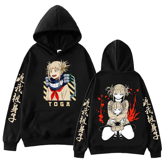 Anime My Hero Academia Himiko Toga Hoodie Manga Graphic Hooded Pullover Tops Man Woman Long Sleeves Fleece Oversized Sweatshirt